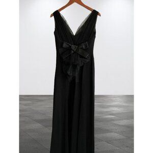PAULE KA Evening Gown Elegant Black Sleeveless Dress V-Neck & Bow Detail